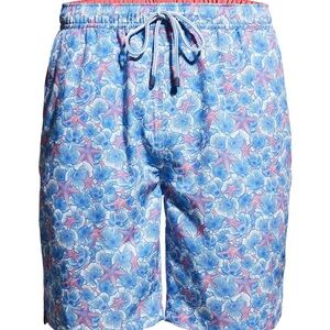 Peter Millar Seaside Baja Flowers Summer Sky Mens Swim Trunks Size L